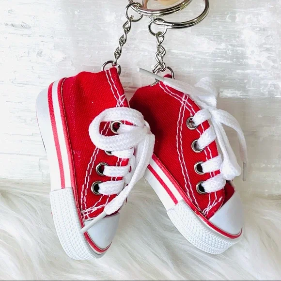MINI SNEAKER KEYRINGS set of 2 RED running shoes Athlete Trainers his & hers set