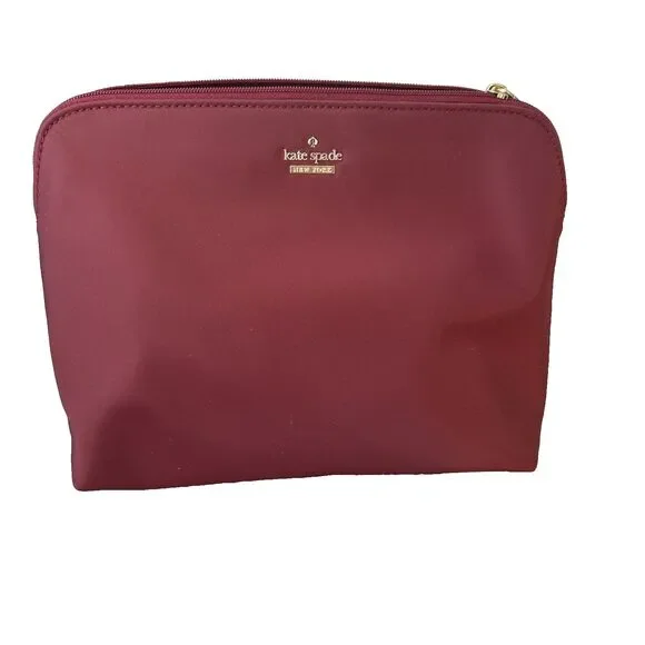 Kate Spade Briley Nylon Top Zip Medium Makeup Travel Bag Dark Currant NEW
