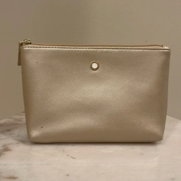 Bvlgari metallic gold faux leather cosmetics bag