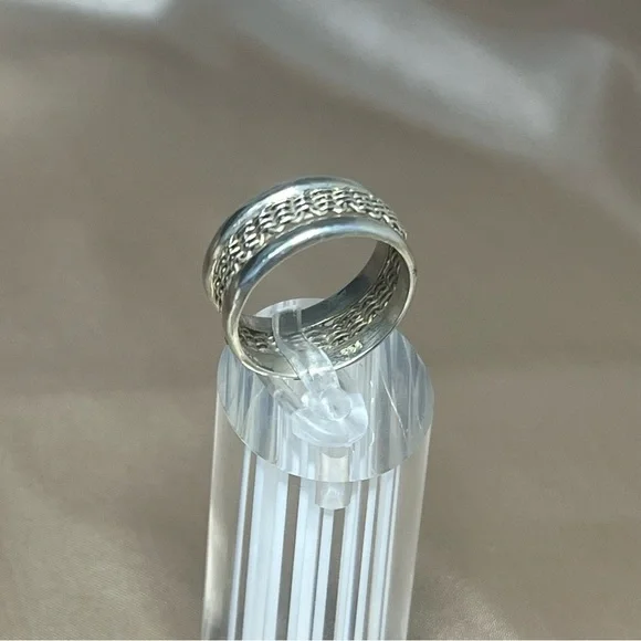 Vintage Sterling Silver 925 Mexico Basket‎ Weave Cage Modern Ring Band Size 9.25