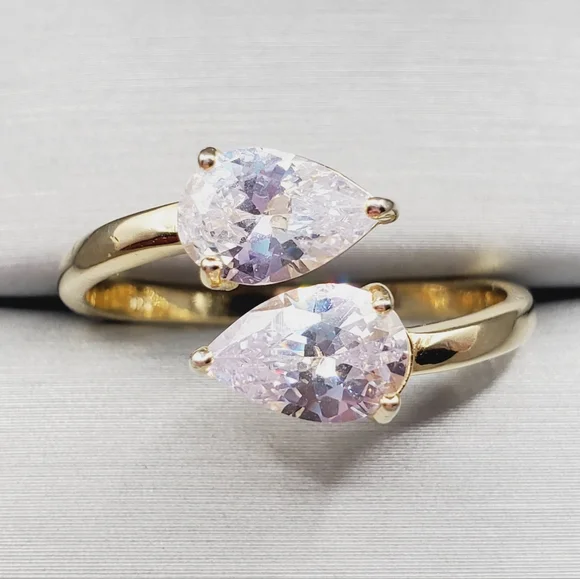 Pear Cut Bypass Ring Yellow Gold | 925 Sterling Silver Ring