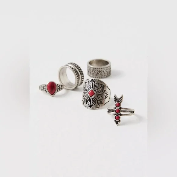 Free People Count Your Lucky Stars Ring Set Red