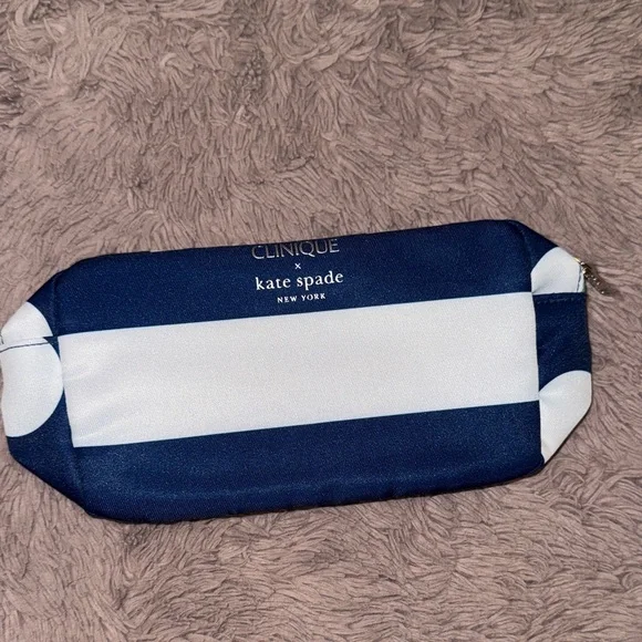 Kate Spade Clinique collab Cosmetic Bag Navy Green White Makeup Toiletries Pouch