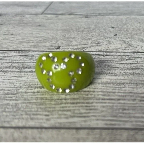 Vintage Disney Mickey Mouse Lucite Ring Chartreuse Green Rhinestones Size 6