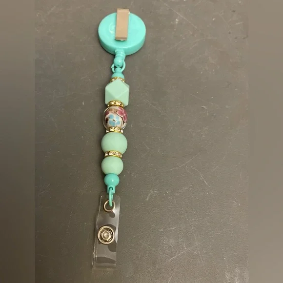 Turquoise Beaded Badge Reel,ID Holder