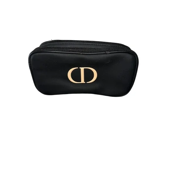 DIOR Black Double Zipper Travel Makeup Toiletry Bag Pouch Cream CD Logo Used