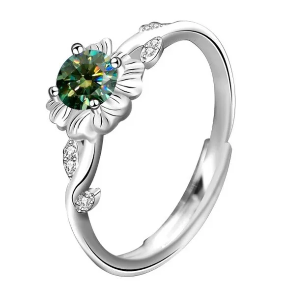 Certified 1/2ct. t.w. Green Moissanite Diamond Sunflower Ring NEW
