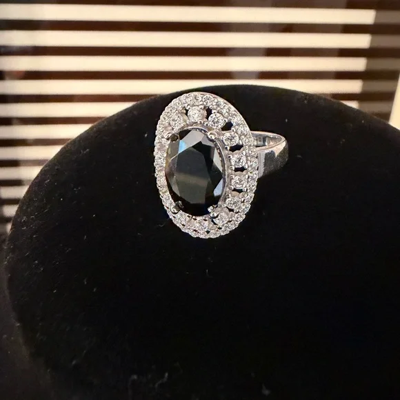 Black Onyx Sterling Silver Oval Cocktail Ring