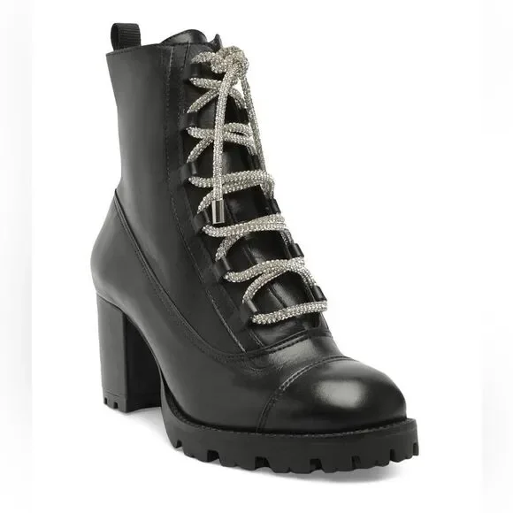 SCHUTZ Women's Kaile Lace Up Lug High Heel Boots- worn 2x comes w/shoe bag