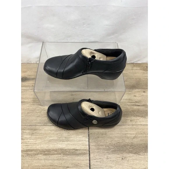 CLARKS Channing Ann Black Leather ADJUSTIBLE Shoes Woman's 7.5 ZIPPER