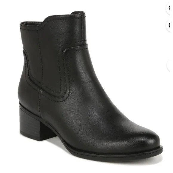 Naturalizer Kelby Black‎ Smooth Leather Ankle Boots Block Heel Women Size 8 M