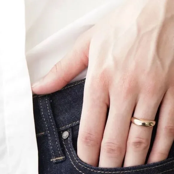 18K Thick Gold Plated Minimalistic Narrow Dome Ring