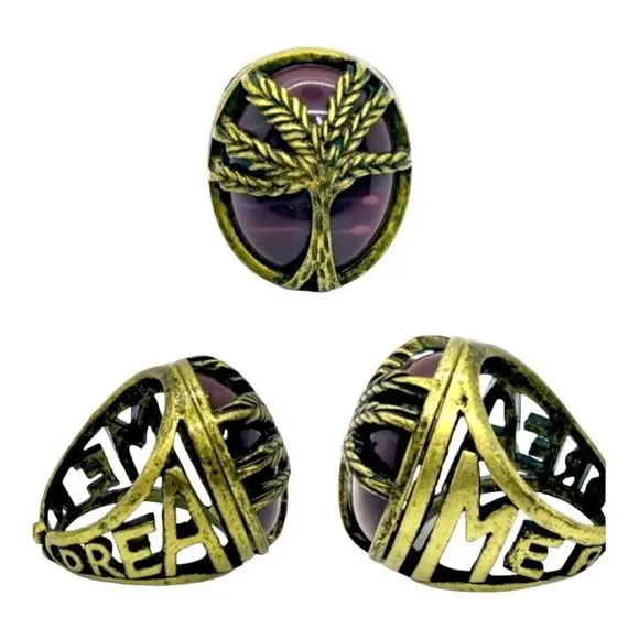 Yellow GP Unisex Cocktail Ring Dreamer Tree of Life Statement Jewelry‎ Burgundy
