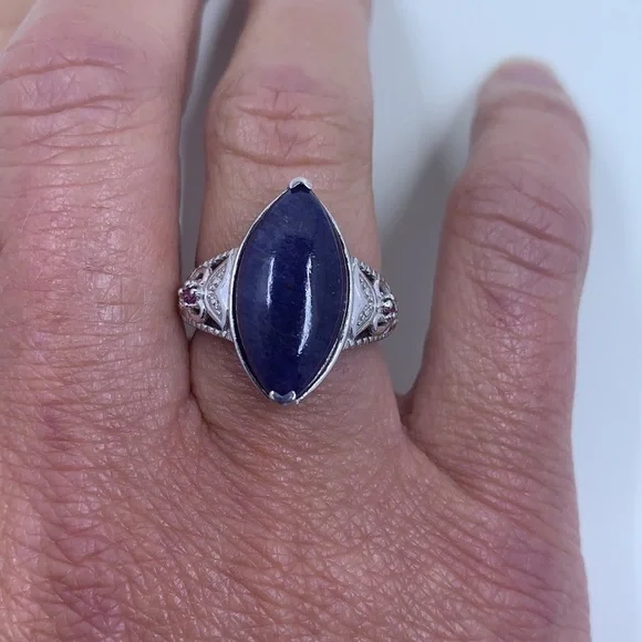 Blue Aventurine and Orissa Rhodolite Garnet Ring - 8.15 CTW Size 7