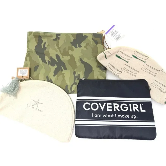 Lot of‎ 4 Cosmetic Bags Camo Covergirl Canvas Nautical Starfish Pouch Set NEW