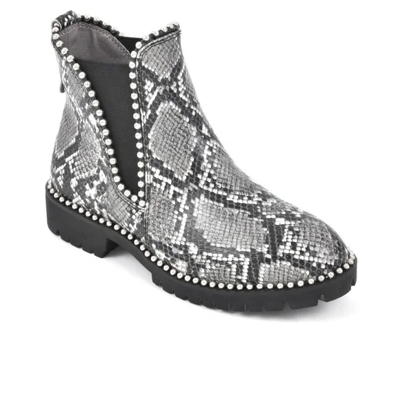 Studded Snake-Print Chelsea Boot - Gray