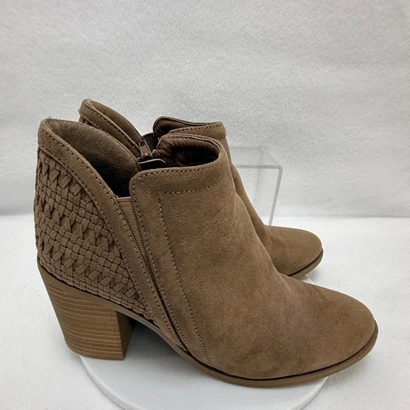 Madden Girl Ankle Boots Women 7.5 Brown Boho Western Suede Woven Block Heel
