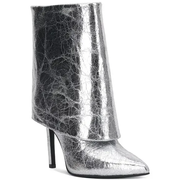 INC INTL Concepts Women Sabeel Stiletto Ankle Bootie Size US 8M Silver Crinkle