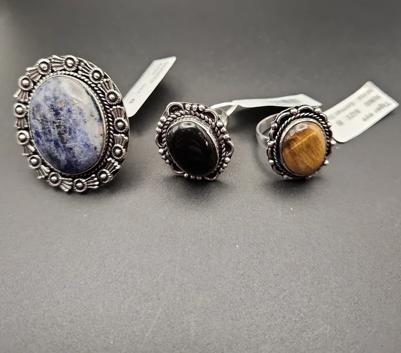 German Silver Gemstone Rings Size 8 Lot of 3