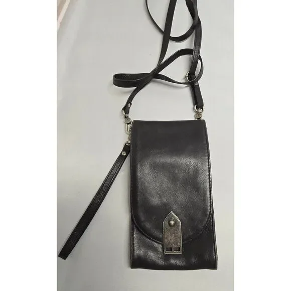 The Sak Black Leather Phone Crossbody Wallet With Quirky Vintage Hardware goth