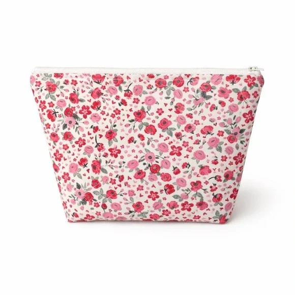 Floral Makeup Bag with Pink Lining, Large Zippered Cosmetic‎ Pouch, Toiletry Bag