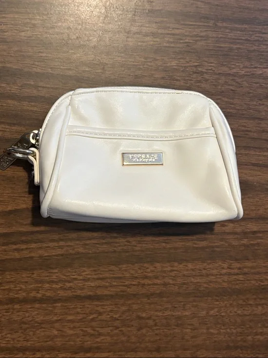 LAST CHANCE Versace Mini White Faux Leather Cosmetic Case