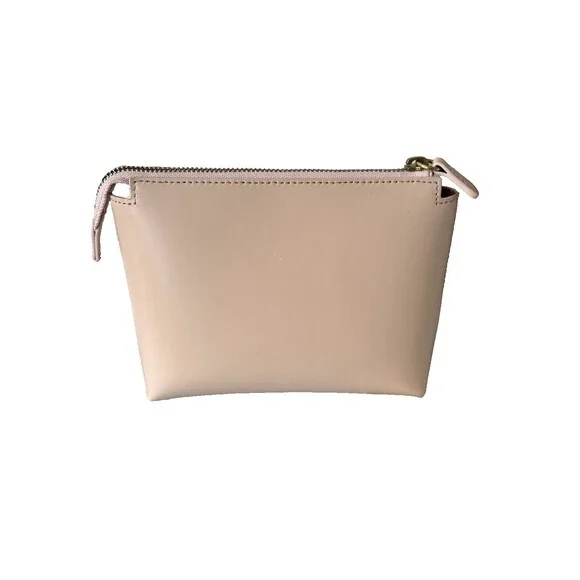 Staud Blush Leather Zipper Pouch Cosmetic Toiletry Bag Travel Wine Suede Lining