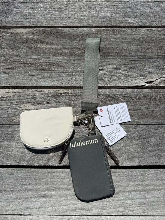 Lululemon Dual Pouch Wristlet‎ Grey Sage/Light Ivory/Gold NWT