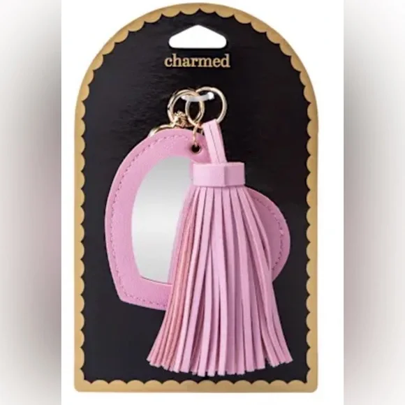 NWT Pink Heart Bag Charm / Keychain with Tassel and Mirror