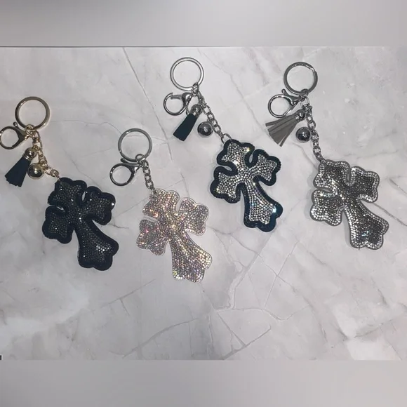 Choice of Sparkling Puff Rhinestone Cross Keychain Bag Charm