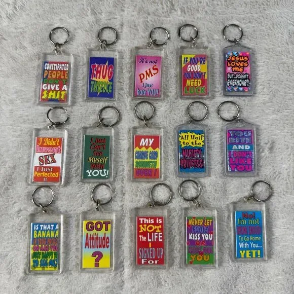 Vtg 90s Y2K Novelty Keychain Lot Funny Sarcastic Quotes Sayings
