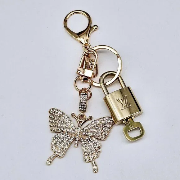 Authentic Louis Vuitton Gold Padlock 🔒 Key Set w/ Unbranded Butterfly Bag Charm