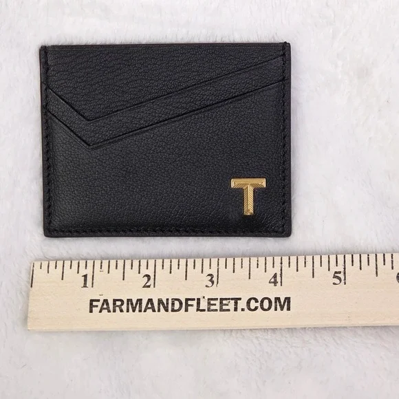 Tiffany & Co T Logo Black Pebbled Leather Card Case Wallet Pink Italy NWT