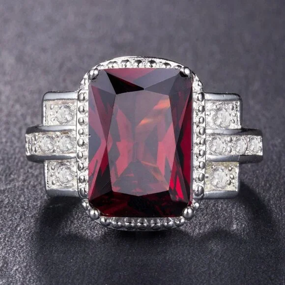 ❤️925 Silver Plated Lovely Red Square CZ Wedding Ring, GPMB1468