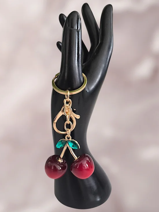 Variegated Red Cherry Bag Charm / Keychain