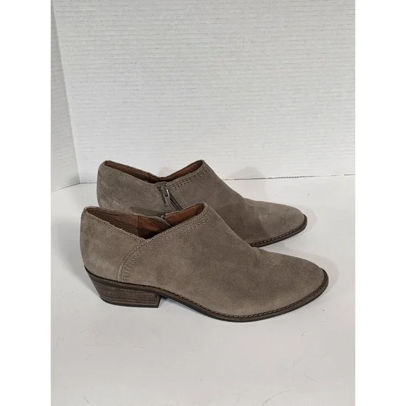 Lucky Brand Barough Ankle Boots Womens Sz 10 Brown Suede Beige Booties Side Zip