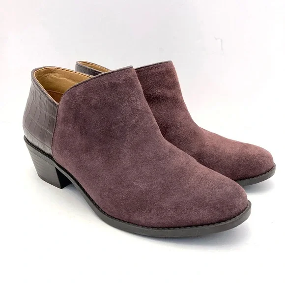 Vionic Boots Womens‎ 7 Marissa Ankle Bootie Purple Suede Leather Croc Side Zip