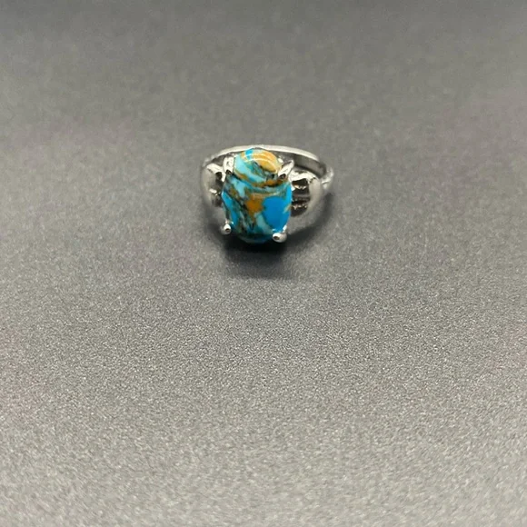 Item 198 Aqua Marine Blue And Brown Gem Ring Sz 7.5