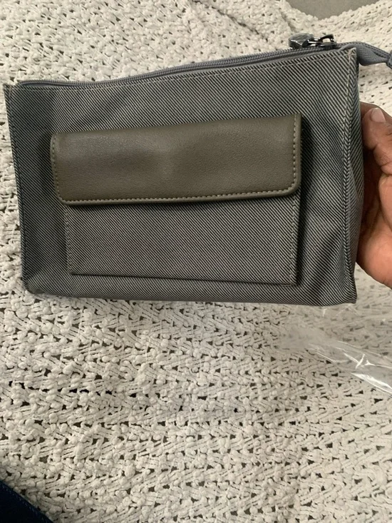 BVLGARI Emirates Gray Canvas and brown Flap Cosmetic Pouch