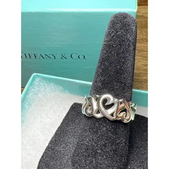 Tiffany & Co. Paloma Picasso Triple Loving Heart Ring Sterling Silver Size 6