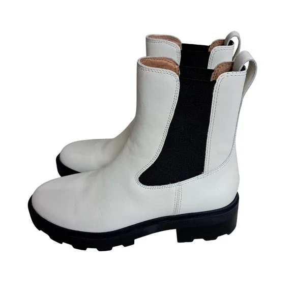 Madewell‎ The Wyckoff Chelsea Lugsole Boots Womens 8 Leather White Chunky Mod