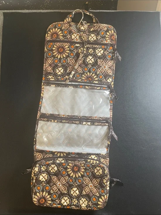 Vera Bradley Brown Orange Floral Quilted Hanging Travel Organizer Cosmetic Case