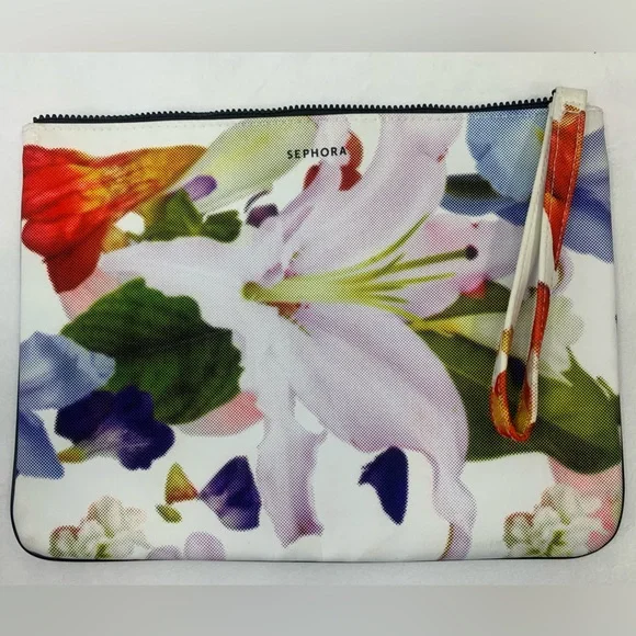 Sephora Cosmetic Travel Bag‎ Makeup Carrying Case Floral Wristlet Tablet 13 x 10