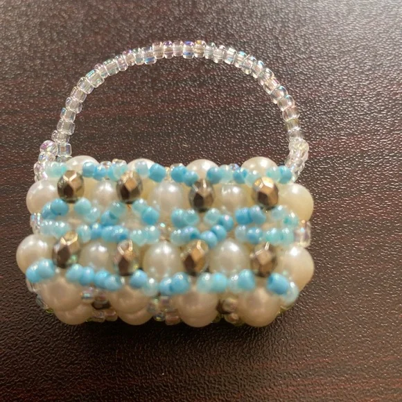 Beaded handbag charm Keychain in Blue