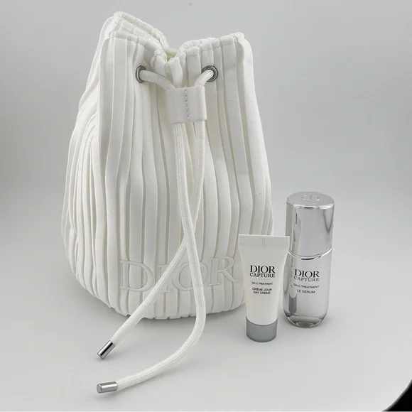 🆕 CHRISTIAN DIOR Limited Ed White Drawstring Bag w/ Skincare Set Authentic & NIB