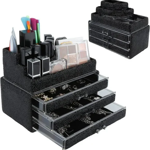 NWT Sparkling Bling Swarovski Crystal Rhinestone Makeup Organizer Jewelr…