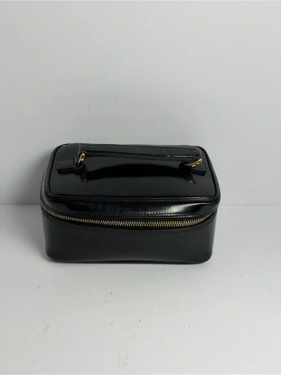 Vintage Gucci Black Patent Leather Vanity Case from Bamboo Line