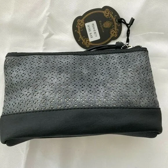 NWT Emperia Gray Faux Suede Clutch Makeup Bag | Silver Black Zip Pouch Organizer