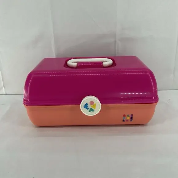 Caboodles Pink Peach Color Block Makeup Jewelry Case Holder Made In USA