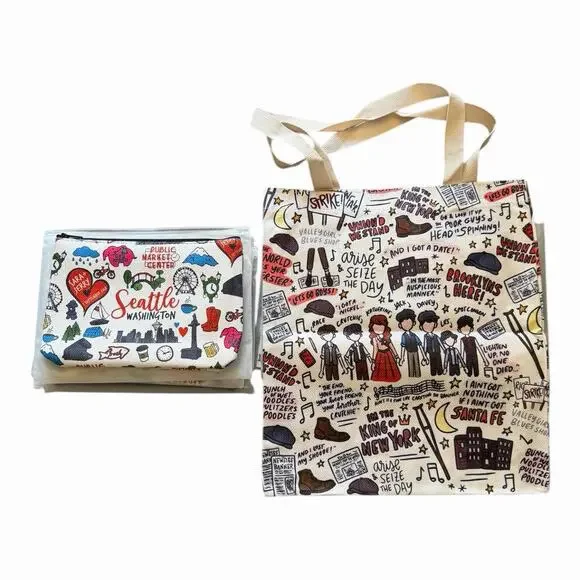 Canvas Tote & Makeup Bag Bundle Seattle Travel Bags Cosmetic Pouches Lot